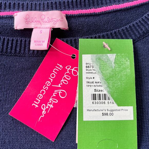 NEW Lilly Pulitzer Marielle "tipsy" Crewneck Sweater Navy Pink Women's Medium - Picture 3 of 5